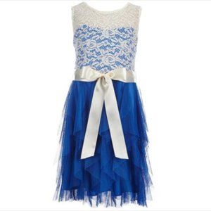 Rare Editions Girl's Lace Bow Cascade Royal Ruffled Dress
